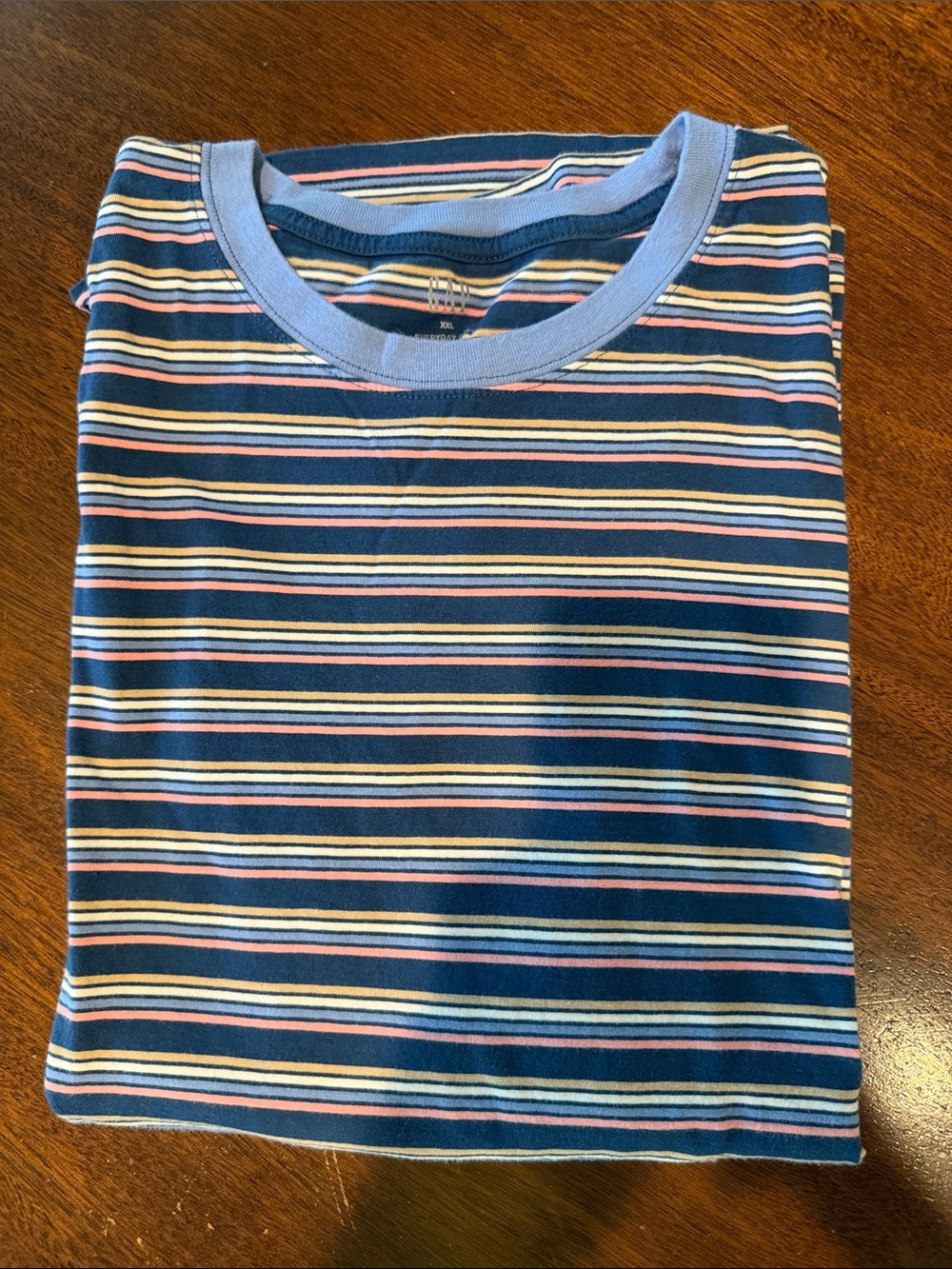GAP Men's Striped Crewneck Tee - Navy, Light Blue & Pink